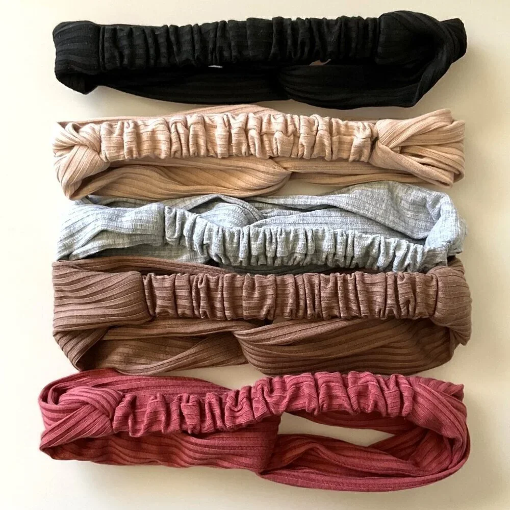 TWIST KNOTTED BOHO STRETCHY HAIR BANDS SET 5 HUACHI HEADBANDS